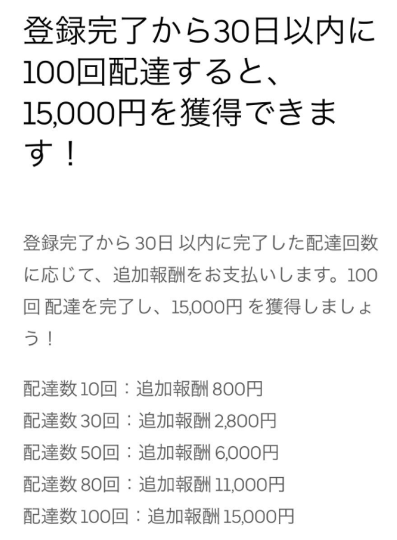 Uber Eats（ウーバーイーツ）100回配達で報酬はいくら？特別 